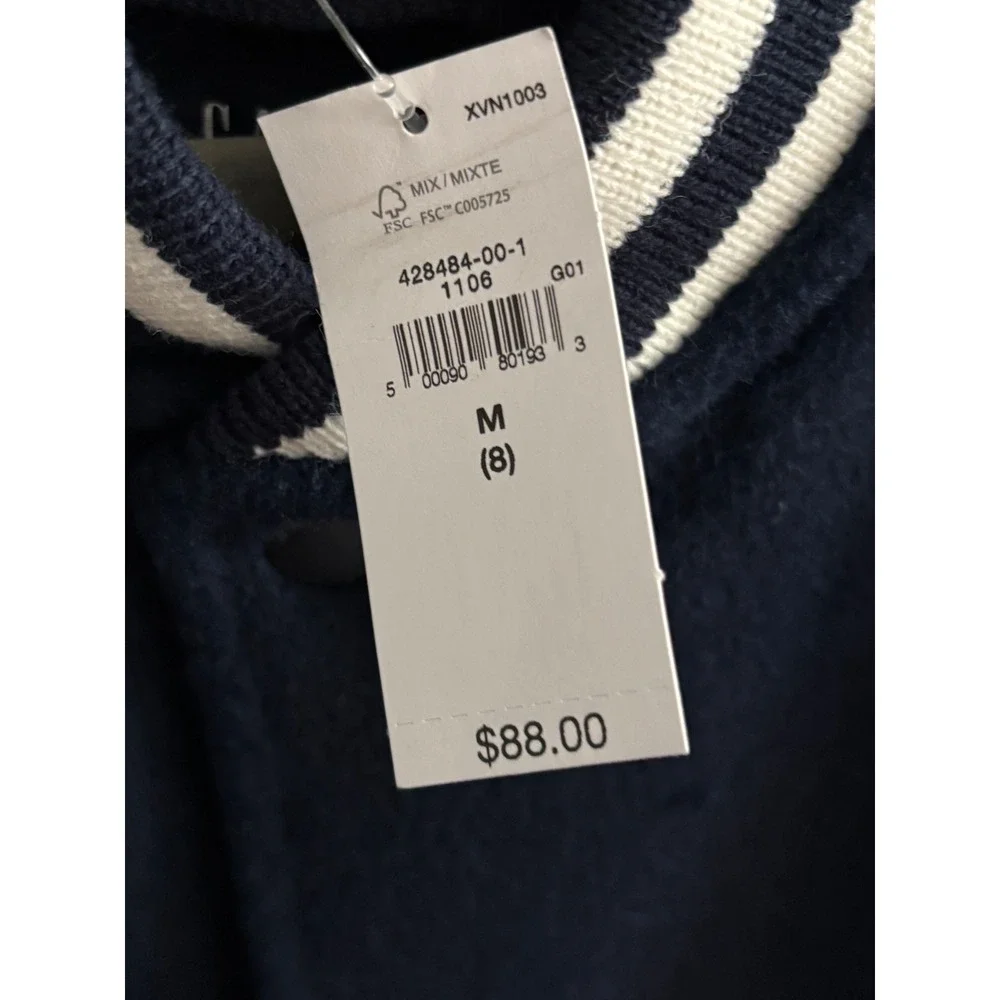 Gap Kids Wool Blend Varsity Jacket Navy Blue Striped Trim Bomber 428484-00-1 M 8